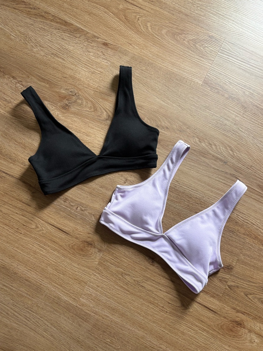 Two Bikini Tops - Black & Lavender
